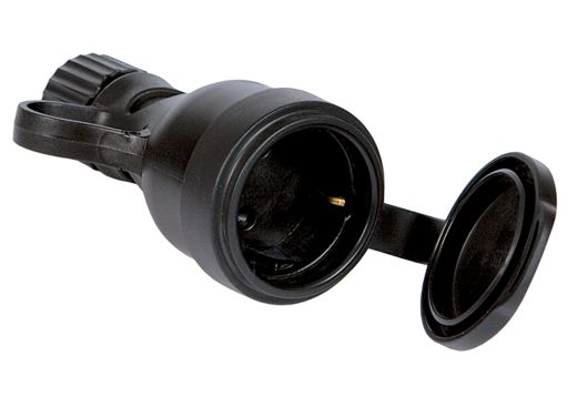Socket Schuko 2P+E 16A HI-PRO IP44 with rubber cover, black colour