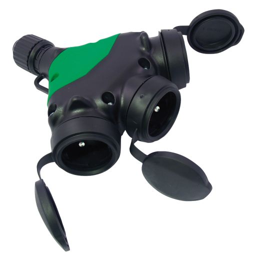 HI-PRO connector 3 sockets french std.with rubber covers, IP44, black colour