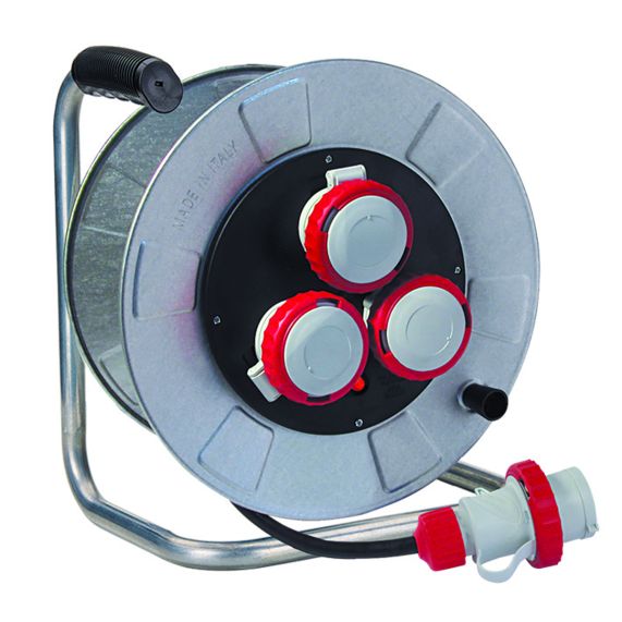 Cable reel 30m 4G2,5 H07RN-F 3 sockets CEE, with thermal cut-out IP55,  galvanized