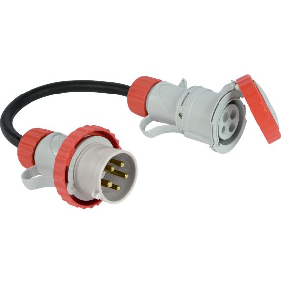 Adaptor from plug CEE 5-pole 16A to 1 socket CEE 4-pole 16A 400V IP67